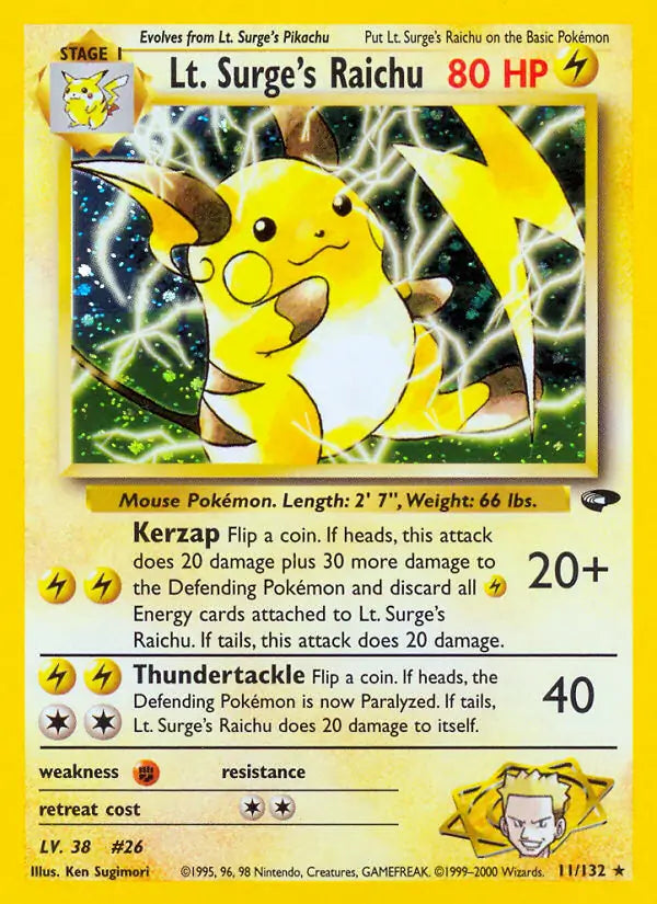 Lt. Surge's Raichu 011/132 (Gym Challenge)  - Unlimited Holofoil