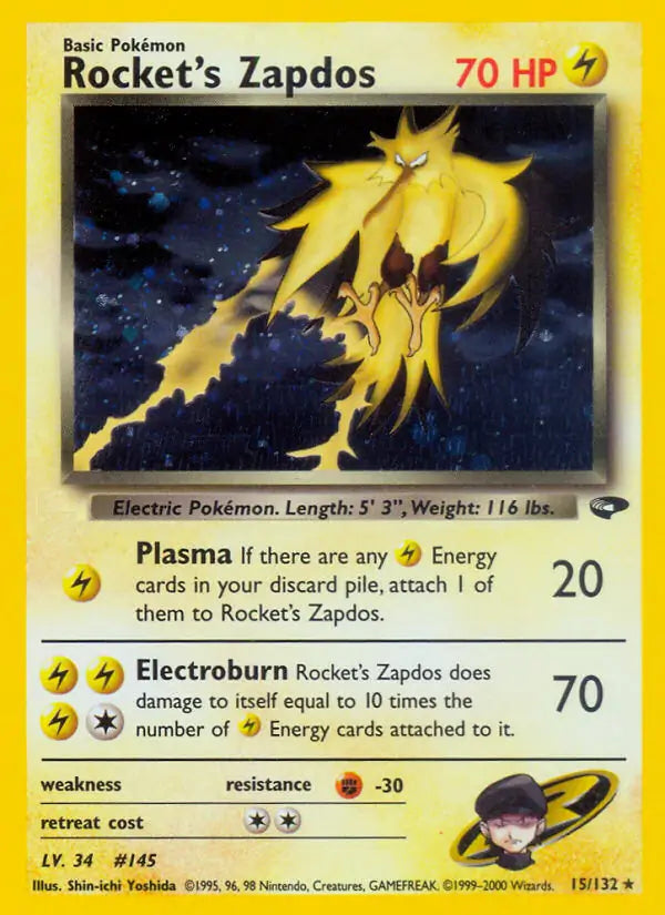Rocket's Zapdos 015/132 (Gym Challenge)  - Unlimited Holofoil