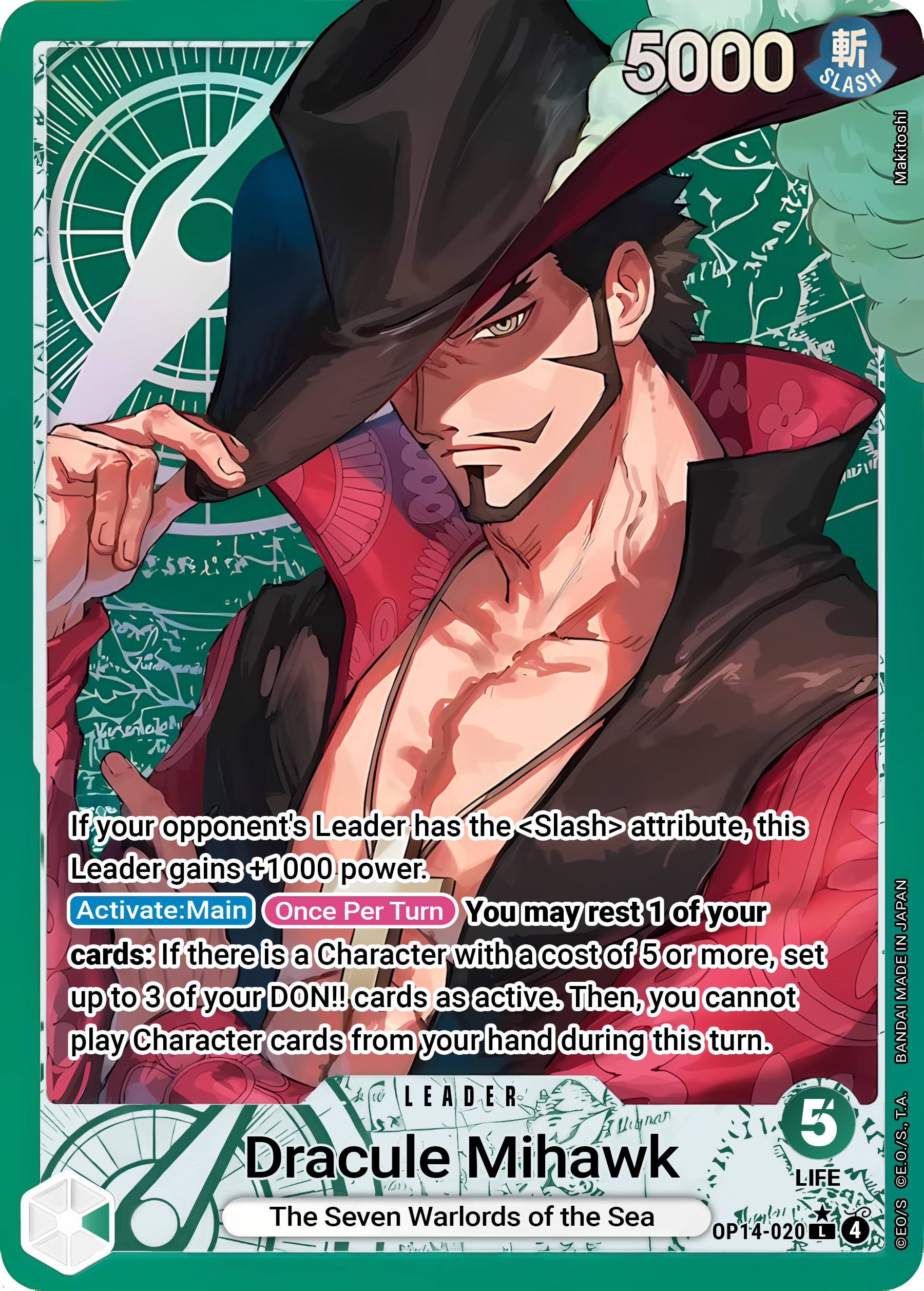 Dracule Mihawk OP14-020 (The Azure Sea's Seven)  - Alternate Art Foil