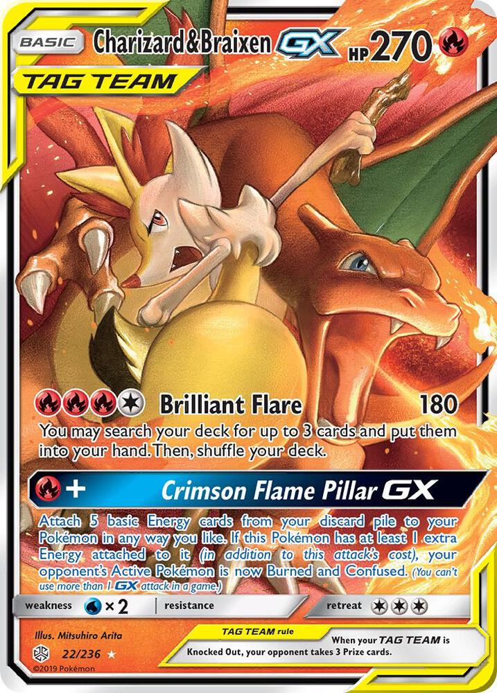 Charizard and Braixen GX 22/236 (SM - Cosmic Eclipse)  - Holofoil