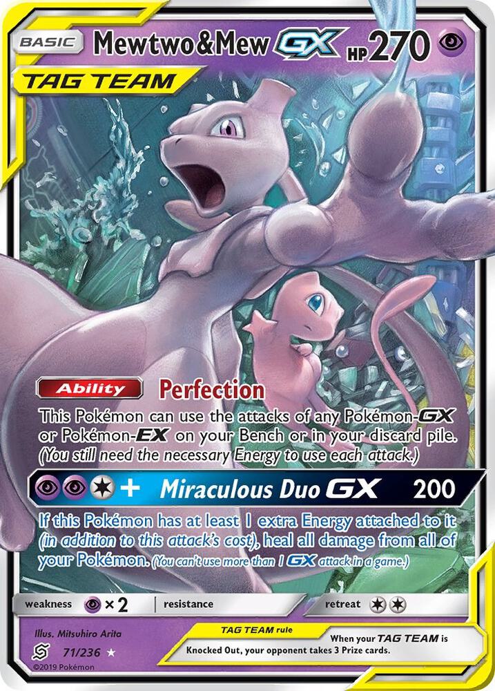 Mewtwo and Mew GX 71/236 (SM - Unified Minds)  - Holofoil - PSA 10