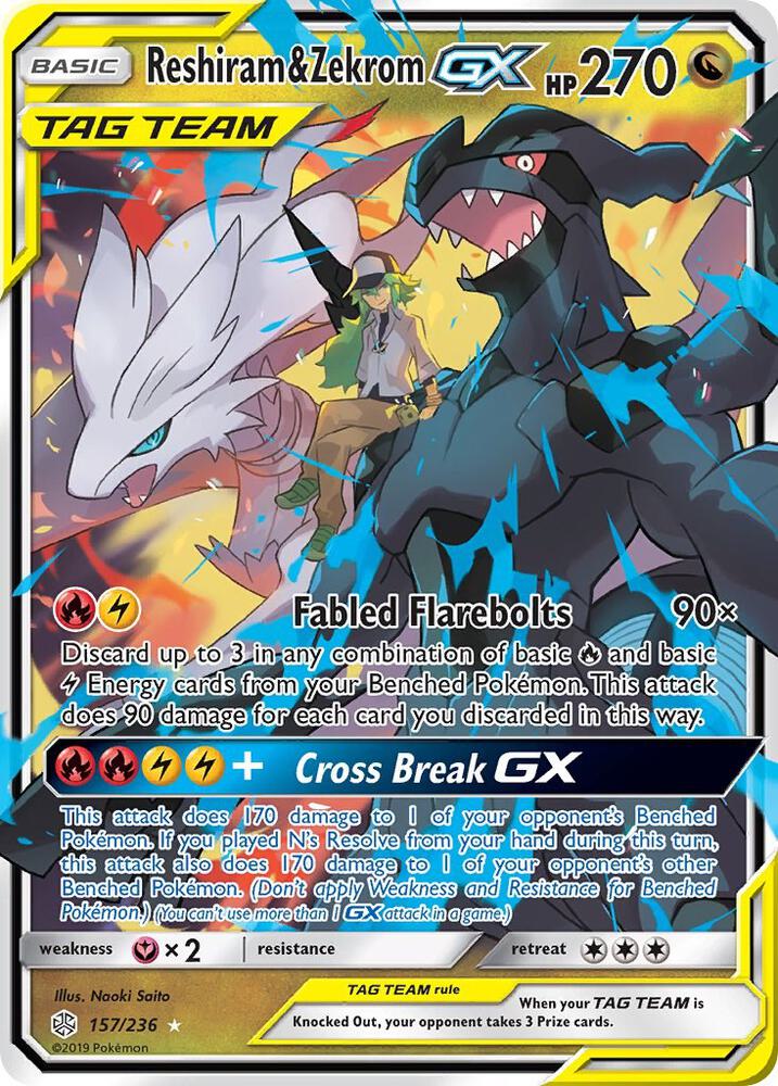 Reshiram and Zekrom GX 157/236 (SM - Cosmic Eclipse)  - Holofoil - PSA 10
