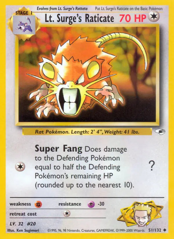 Lt. Surge's Raticate 051/132 (Gym Heroes)  - Unlimited