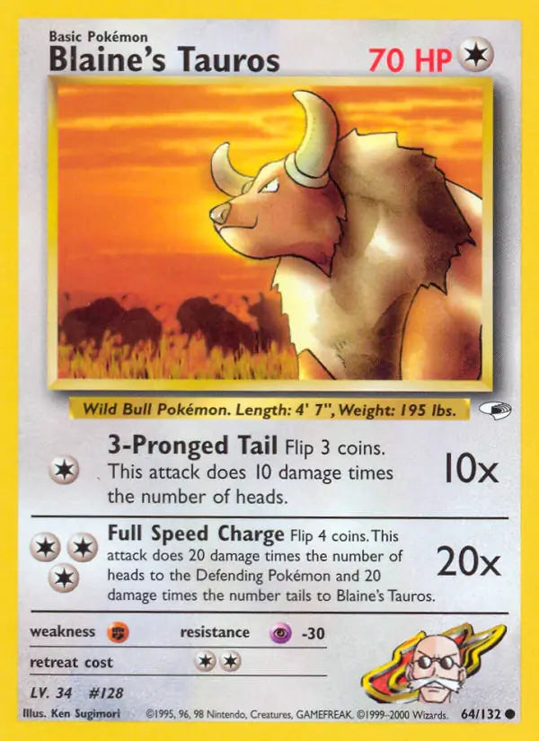 Blaine's Tauros 064/132 (Gym Heroes)  - Unlimited