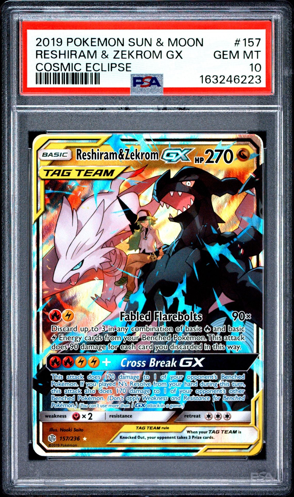 Reshiram and Zekrom GX 157/236 (SM - Cosmic Eclipse)  - Holofoil - PSA 10