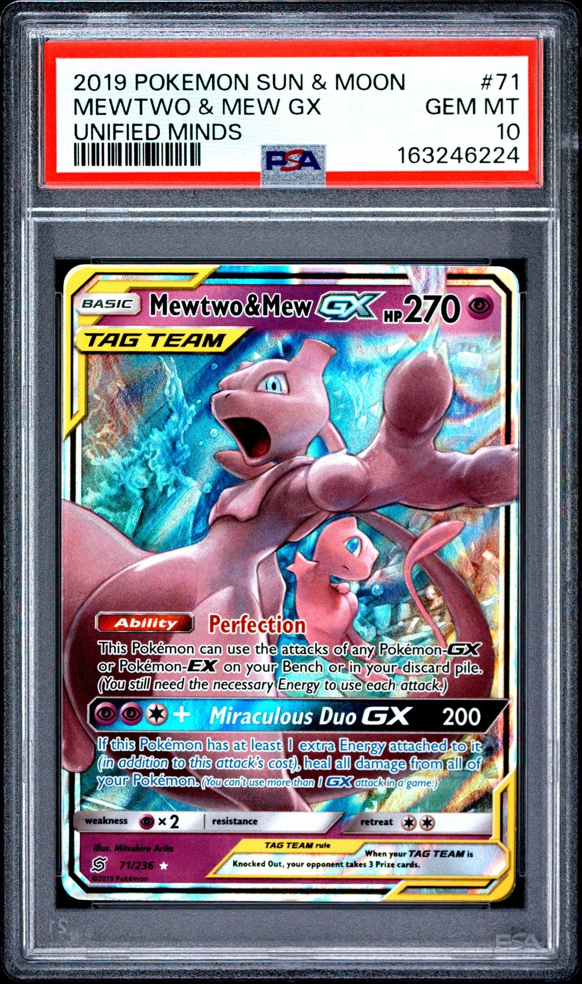 Mewtwo and Mew GX 71/236 (SM - Unified Minds)  - Holofoil - PSA 10